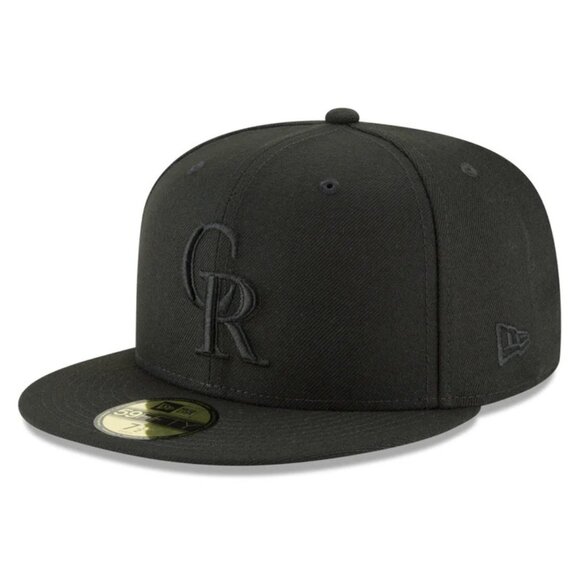 New Era 59FIFTY Colorado Rockies Black on Black Fitted NWT 6 7/8 - Picture 1 of 6